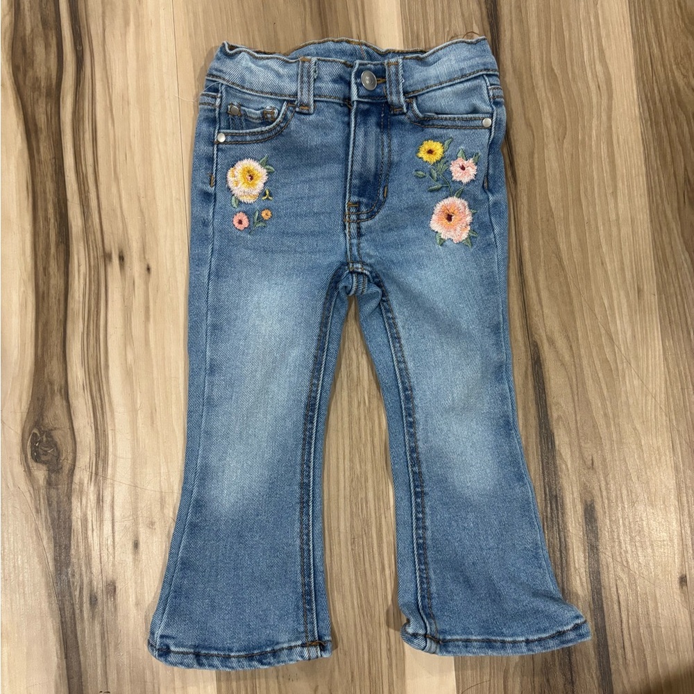 Wonder Nation Blue Kids Jeans with Floral Embroidery
